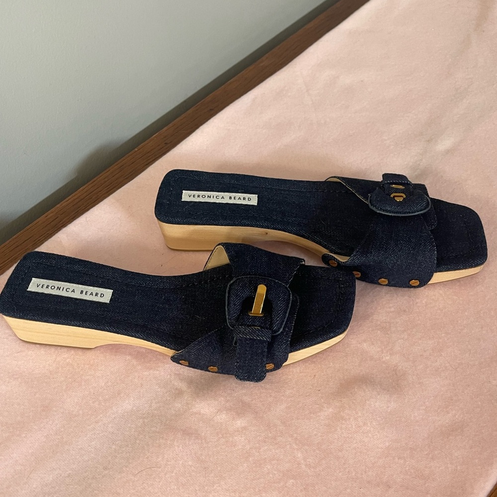 Veronica Beard Denim slide sandals NWT